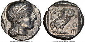 ATTICA. Athens. Ca. 440-404 BC. AR tetradrachm (25mm, 17.15 gm, 10h). NGC AU 5/5 - 4/5. Mid-mass coinage issue. Head of Athena right, wearing crested ...