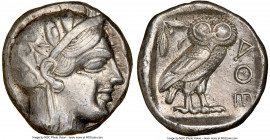 ATTICA. Athens. Ca. 440-404 BC. AR tetradrachm (23mm, 17.14 gm, 7h). NGC Choice XF 5/5 - 4/5. Mid-mass coinage issue. Head of Athena right, wearing cr...