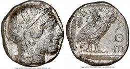 ATTICA. Athens. Ca. 440-404 BC. AR tetradrachm (23mm, 17.16 gm, 7h). NGC Choice XF 5/5 - 3/5, edge cut. Mid-mass coinage issue. Head of Athena right, ...