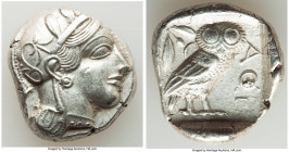ATTICA. Athens. Ca. 440-404 BC. AR tetradrachm (25mm, 17.13 gm, 7h). AU, marks, brushed. Mid-mass coinage issue. Head of Athena right, wearing crested...