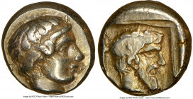 LESBOS. Mytilene. Ca. 454-427 BC. EL sixth stater or hecte (9mm, 2.55 gm, 12h). NGC XF 4/5 - 5/5. Head of young male right, wearing taenia / Archaic h...