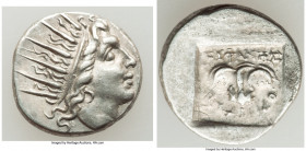 CARIAN ISLANDS. Rhodes. Ca. 88-84 BC. AR drachm (15mm, 2.47 gm, 11h). Choice VF, brushed. Plinthophoric standard, Euphanes, magistrate. Radiate head o...