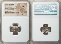 LYCIAN DYNASTS. Pericles (ca. 390-360 BC). AR third-stater (16mm, 4h). NGC AU. Uncertain mint. Lion scalp facing Π↑P-EK-Λ↑ (Pericles in Lycian), trisk...
