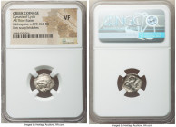 LYCIAN DYNASTS. Mithrapata (ca. 390-360 BC). AR third-stater (15mm, 4h). NGC VF. Uncertain mint. Lion scalp facing / MEΘ-PAΠ-ATA, triskeles with voide...