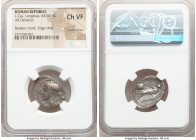 L. Cassius Longinus (63/60 BC). AR denarius (23mm, 2h). NGC Choice VF, double-strike, barkers mark, edge chip. Rome. Draped bust of Vesta left, wearin...