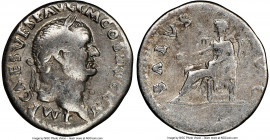 Vespasian (AD 69-79). AR denarius (20mm, 7h). NGC Fine. Rome, AD 73. IMP CAES VESP AVG P M COS IIII CEN, laureate head of Vespasian right / SALVS-AVG,...