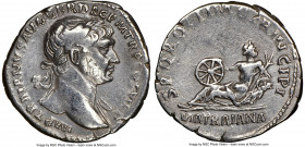 Trajan (AD 98-117). AR denarius (18mm, 7h). NGC VF. Rome, AD 112-113. IMP TRAIANO AVG GER DAC P M TR P COS VI P P, laureate head of Trajan right, slig...