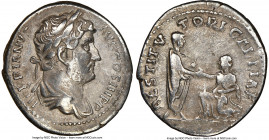 Hadrian (AD 117-138). AR denarius (18mm, 6h). NGC VF. Rome, AD 134-138. HADRIANVS-AVG COS III P P, bare-headed Hadrian right / RESTITVTORI GALLIAE, Ha...