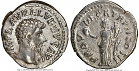 Lucius Verus (AD 161-169). AR denarius (18mm, 12h). NGC VF. Rome, December AD 161-December AD 162. IMP L AVREL VERVS AVG, bare head of Lucius Verus ri...