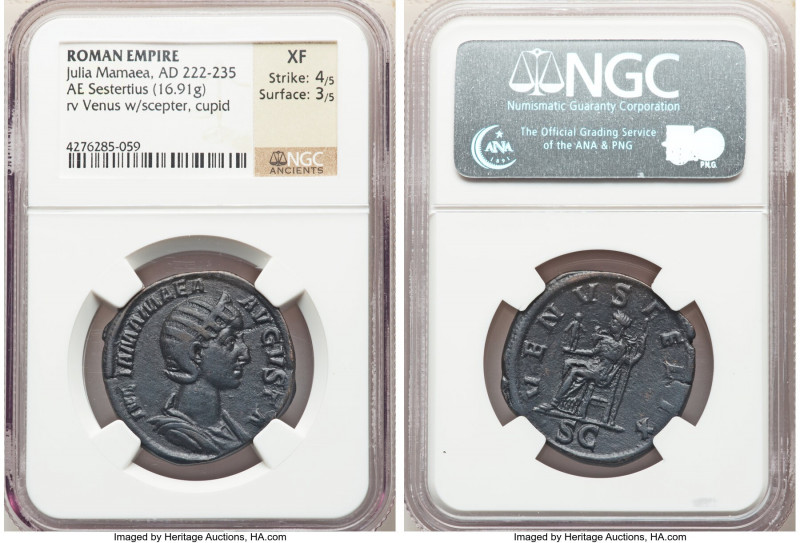 Julia Mamaea (AD 222-235). AE sestertius (30mm, 16.91 gm, 1h). NGC XF 4/5 - 3/5....