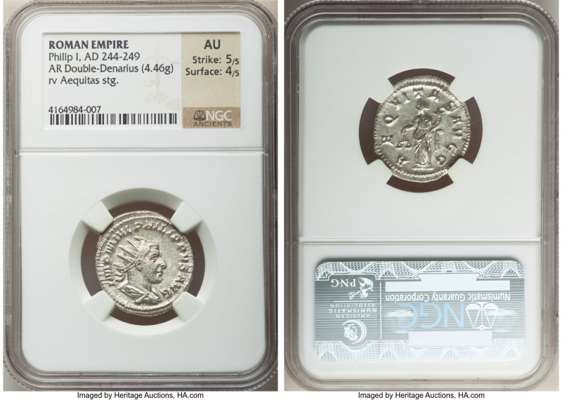 Philip I (AD 244-249). AR antoninianus (24mm, 4.46 gm, 6h). NGC AU 5/5 - 4/5. Ro...