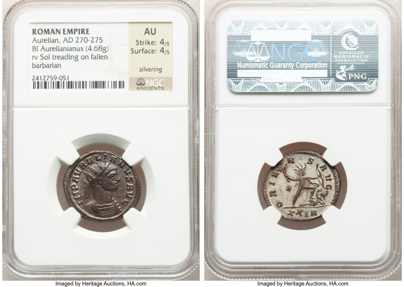 Aurelian (AD 270-275). BI antoninianus (23mm, 4.68 gm, 12h). NGC AU 4/5 - 4/5, S...