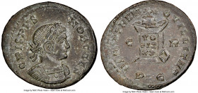 Crispus, as Caesar (AD 316-326). AE3 or BI nummus (19mm, 7h). NGC MS. Lugdunum, 1st officina, AD 324. CRISPVS-NOB CAES, laureate, cuirassed bust of Cr...