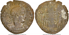 Constantine II, as Caesar (AD 337-340). AE3 or BI nummus (17mm, 12h). NGC MS. Trier, 1st officina, AD 322-323. CONSTANTINVS IVN NOB C, laureate, cuira...