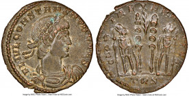Constans, as Caesar (AD 337-350). AE3 or BI nummus (17mm, 7h). NGC MS. Trier, 2nd officina, AD 333-334. FL IVL CONSTANS NOB CAES, laureate, draped and...