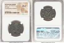 Contemporary Imitation of Justin I (AD 518-527). AE follis or 40 nummi (27mm, 6h). NGC Choice Fine. Imitating Constantinople, 3rd officina, AD 518-522...