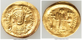 Justinian I the Great (AD 527-565). AV solidus (20mm, 4.42 gm, 6h). VF, wavy flan, graffiti. Constantinople, 7th officina, AD 527-538. D N IVSTINI-ANV...