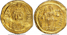 Justin II (AD 565-578). AV solidus (18mm, 4.29 gm, 6h). NGC MS 5/5 - 1/5, wrinkled, clipped. Constantinople, 3rd officina. D N I-VSTI-NVS P P AVG, hel...