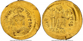 Maurice Tiberius (AD 582-602). AV solidus (22mm, 4.48 gm, 6h). NGC AU 4/5 - 2/5, edge bend, marks. Constantinople, 2nd officina. o N mAVRC-TIb PP AVG,...