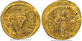 Phocas (AD 602-610). AV solidus (22mm, 4.49 gm, 7h). NGC MS 5/5 - 3/5, edge bend. Constantinople, 6th officina, AD 607-609. d N FOCAS-PЄRP AVG, crowne...