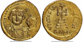 Heraclius (AD 610-641), with Heraclius Constantine. AV solidus (19mm, 4.44 gm, 6h). NGC MS 3/5 - 3/5, slight bend, marks. Constantinople, 8th officina...