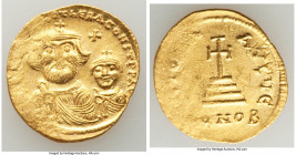 Heraclius (AD 610-641), with Heraclius Constantine. AV solidus (21mm, 4.50 gm, 6h). Choice XF. Constantinople, 5th officina, ca. AD 616-625. dd NN hЄR...