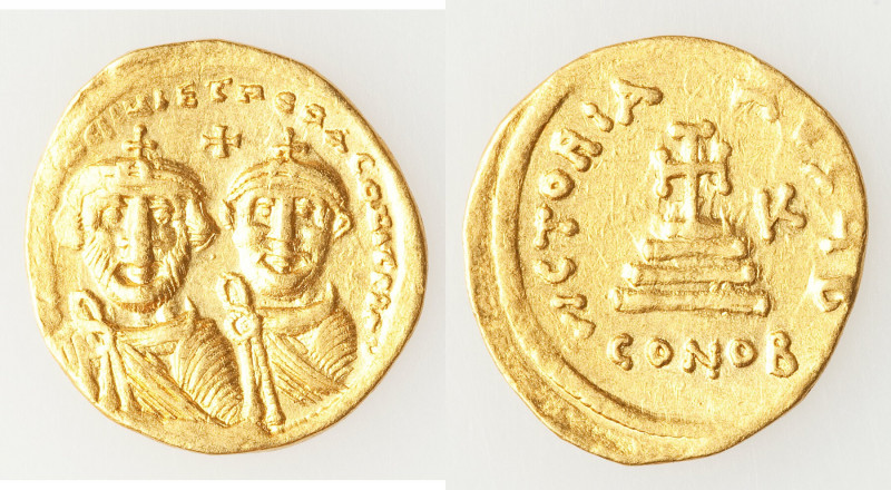 Heraclius (AD 610-641), with Heraclius Constantine. AV solidus (19mm, 4.36 gm, 6...