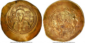 Michael VII Ducas (AD 1071-1078). AV/EL histamenon nomisma scyphate (27mm, 6h). NGC AU, marks. Constantinople. Bust of Christ facing, wearing nimbus c...