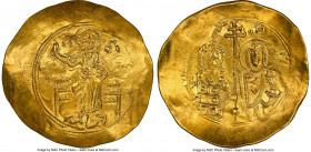 John II Comnenus (AD 1118-1143). AV hyperpyron (33mm,4.43gm 6h). NGC MS 4/5 - 2/5, graffiti, brushed. Constantinople, AD 1118-1122. IC-XC (barred), Ch...