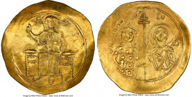 John II Comnenus (AD 1118-1143). AV hyperpyron (29mm, 5h). NGC AU, slight bend, light marks. Constantinople, AD 1118-1122. IC-XC (barred), Christ seat...