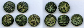 ANCIENT LOTS. Greek. Sicily. Syracuse. Hieron II (ca. 240-215 BC). Lot of five (5) AE litra. Fine-VF. Includes: (5) Head of Poseidon left, wearing tae...