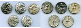 ANCIENT LOTS. Greek. Macedonian Kingdom. Ca. 4th-3rd centuries. Lot of five (5) AR tetradrachms. Fine-VF. Includes: (5) Mixed rulers, Zeus seated reve...