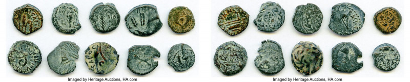 ANCIENT LOTS. Judaea. AD 1st century. Lot of ten (10) AE prutahs. Fine. Includes...