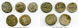 ANCIENT LOTS. Roman Republican. Lot of five (5) AR denarii. About Fine-Fine, corroded, holed, scratches, ink. Includes: Five Republican denarii with d...
