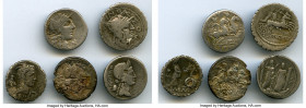 ANCIENT LOTS. Roman Republican. Lot of five (5) AR denarii. About Fine-Fine, corroded, bankers mark, marks, graffiti, bent, edge cut. Includes: Five R...