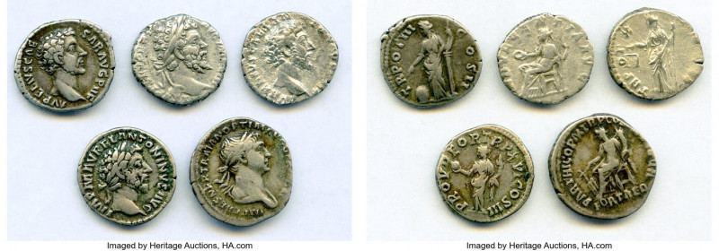 ANCIENT LOTS. Roman Imperial. Lot of five (5) AR denarii. About VF-VF. Includes:...