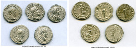 ANCIENT LOTS. Roman Imperial. Lot of five (5) AR denarii. VF-XF. Includes: Five Roman Imperial denarii, various emperors with different types. Total f...