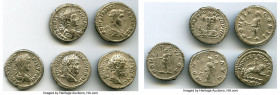 ANCIENT LOTS. Roman Imperial. Lot of five (5) AR denarii. VF-XF. Includes: Five Roman Imperial denarii, various emperors with different types. Total f...