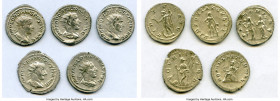 ANCIENT LOTS. Roman Imperial. Lot of five (5) AR antoniniani. XF-Choice XF. Includes: Five Roman Imperial AR antoniniani, various rulers. Total five (...