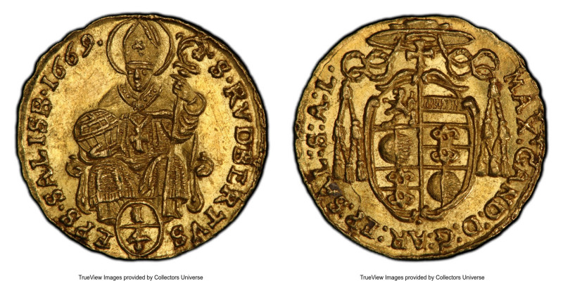 Salzburg. Maximilian Gandolph gold 1/4 Ducat 1669 MS64 PCGS, KM191. 0.86gm. 

...