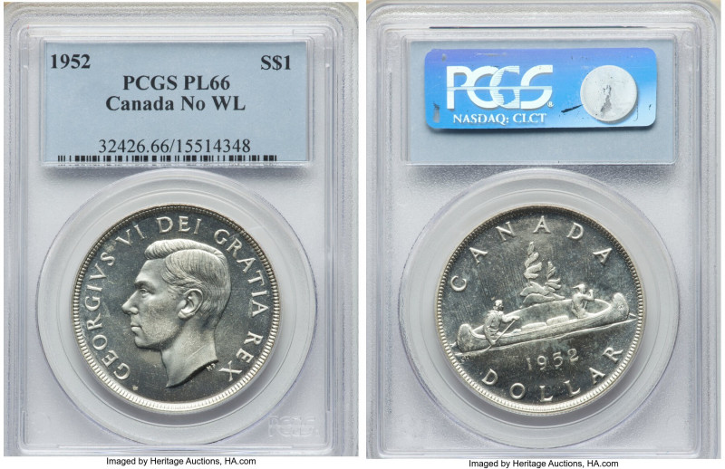 George VI Prooflike "No Water Lines" Dollar 1952 PL66 PCGS, Royal Canadian mint,...