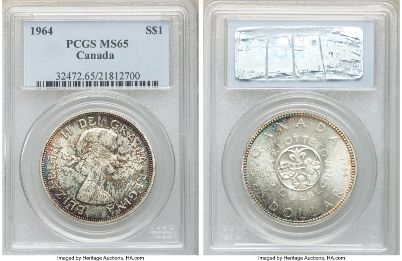 Elizabeth II Dollar 1964 MS65 PCGS, Royal Canadian mint, KM58. Mottled taupe-bro...