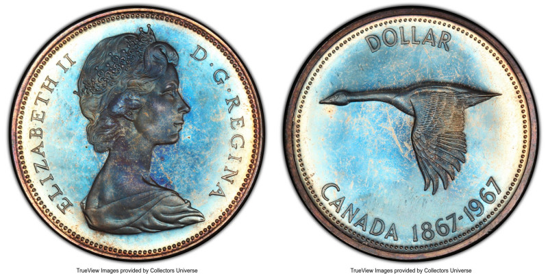 Elizabeth II Proof Dollar 1967 PR66 PCGS, Royal Canadian mint, KM70. Neon cyan b...