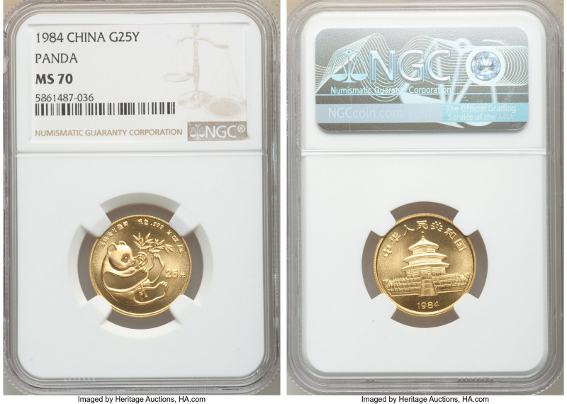 People's Republic gold Panda 25 Yuan (1/4 oz) 1984 MS70 NGC, KM89. AGW 0.2497 oz...