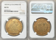 Charles IV gold 8 Escudos 1805 NR-JJ AU55 NGC, Nueva Reino mint, KM62.1. Olive-gold color. AGW 0.7615 oz. 

HID09801242017

© 2020 Heritage Auctio...