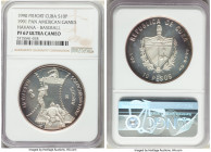 Republic silver Proof Piefort "Baseball" 10 Pesos 1990 PR67 Ultra Cameo NGC, KM-P39. Mintage: 100. "Pan-American games - Havana" . 

HID09801242017...