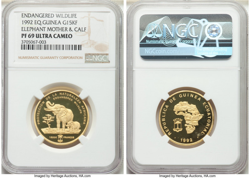 Republic gold 15000 Francos 1992 PR69 Ultra Cameo NGC, KM106. Mintage: 450. Enda...