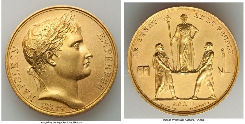 Napoleon brass "Coronation" Medal 1804 UNC, Bram-326. 39.8mm. 37.16gm. By Andrie...