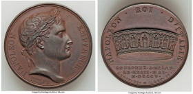 Napoleon bronze "Coronation as King of Italy" Medal 1805 UNC, Bram-418. 40mm. 37.90gm. By Andrieu. NAPOLEON EMPERUEUR His laureate head right / NAPOLE...