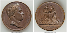 Napoleon bronze "Liguria Reunited with France" Medal 1805 XF, Bram-422. 40.7mm. 29.18gm. By Andrieu, Brenet & Denon. NAPOLEON EMP. ET ROI His laureate...
